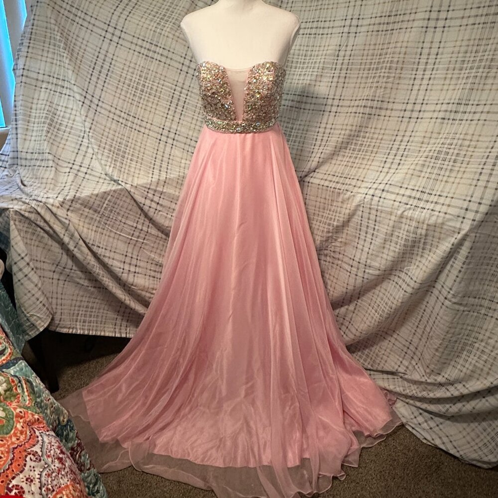 Strapless Beaded Pink Gossamer Dress
